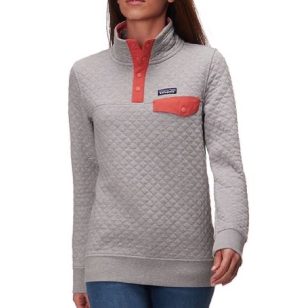 Patagonia Organic Cotton Quilt Snap T Pullover- Drifter Grey with Quartz Coral